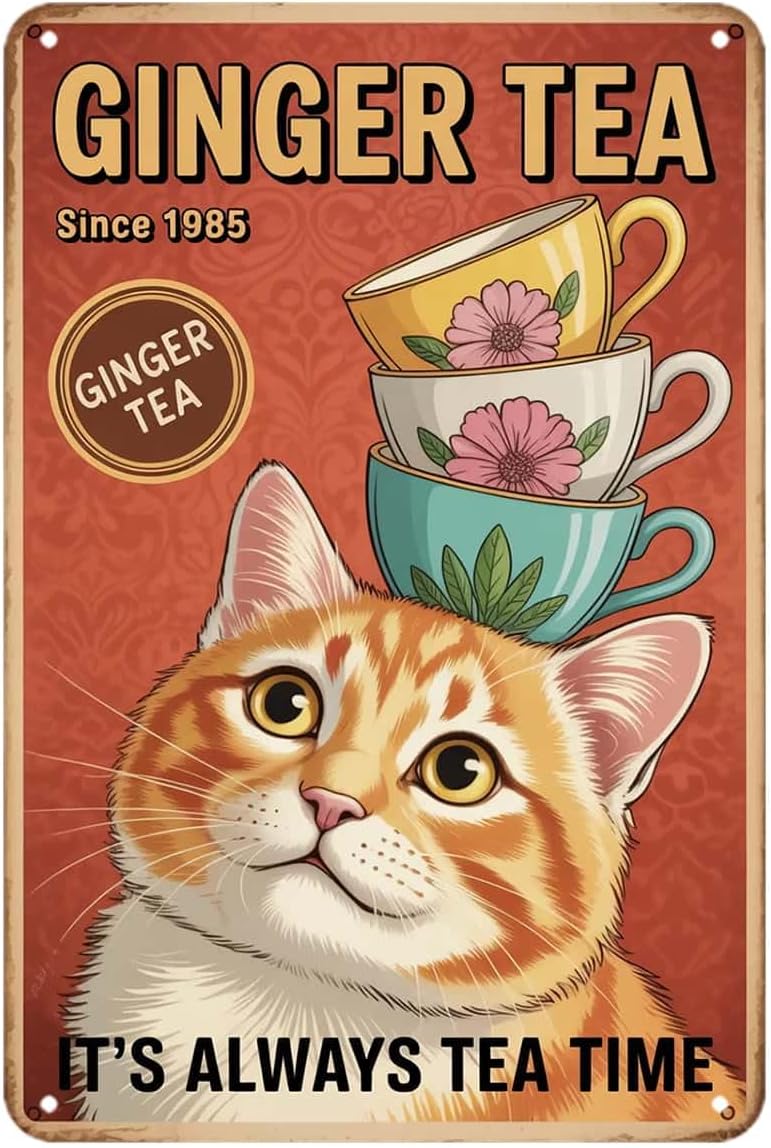 Ginger Tea - Placa de metal vintage com tema