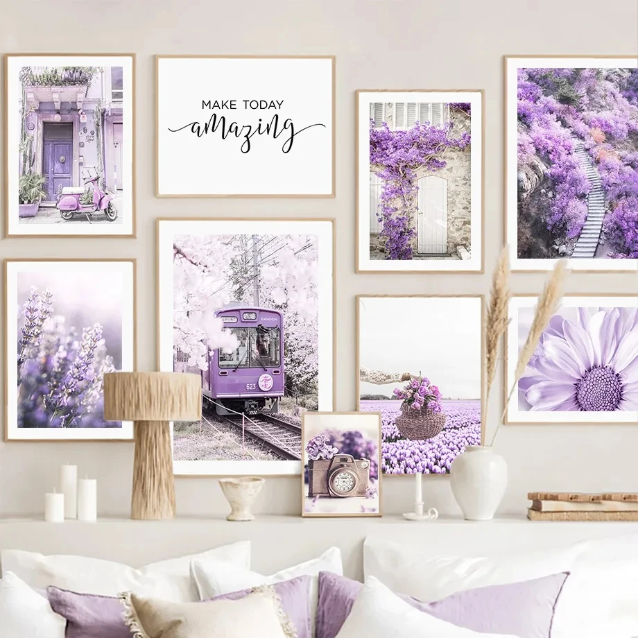 Lavender Oil - Quadro de paisagem com flores roxas,